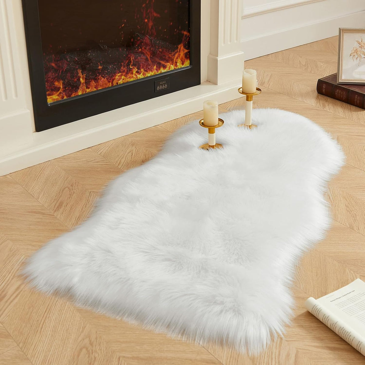 AMTOVO Faux Fur Rug, White Area Rug, Fluffy Sheepskin Rug, Fuzzy Ultra Soft 2 x 4 ft Shag Rugs for