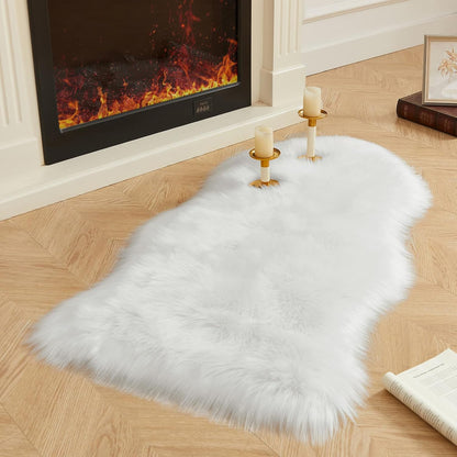 AMTOVO Faux Fur Rug, White Area Rug, Fluffy Sheepskin Rug, Fuzzy Ultra Soft 2 x 4 ft Shag Rugs for