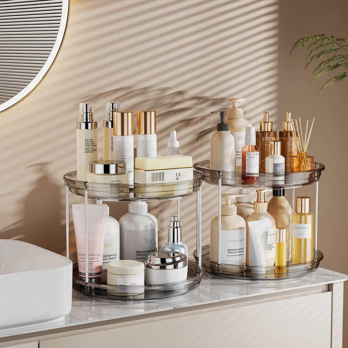 LAMU 2 Pack 2 Tier Lazy Susan Turntable Organizer 9.25'' Rotating Spice Rack Organization for