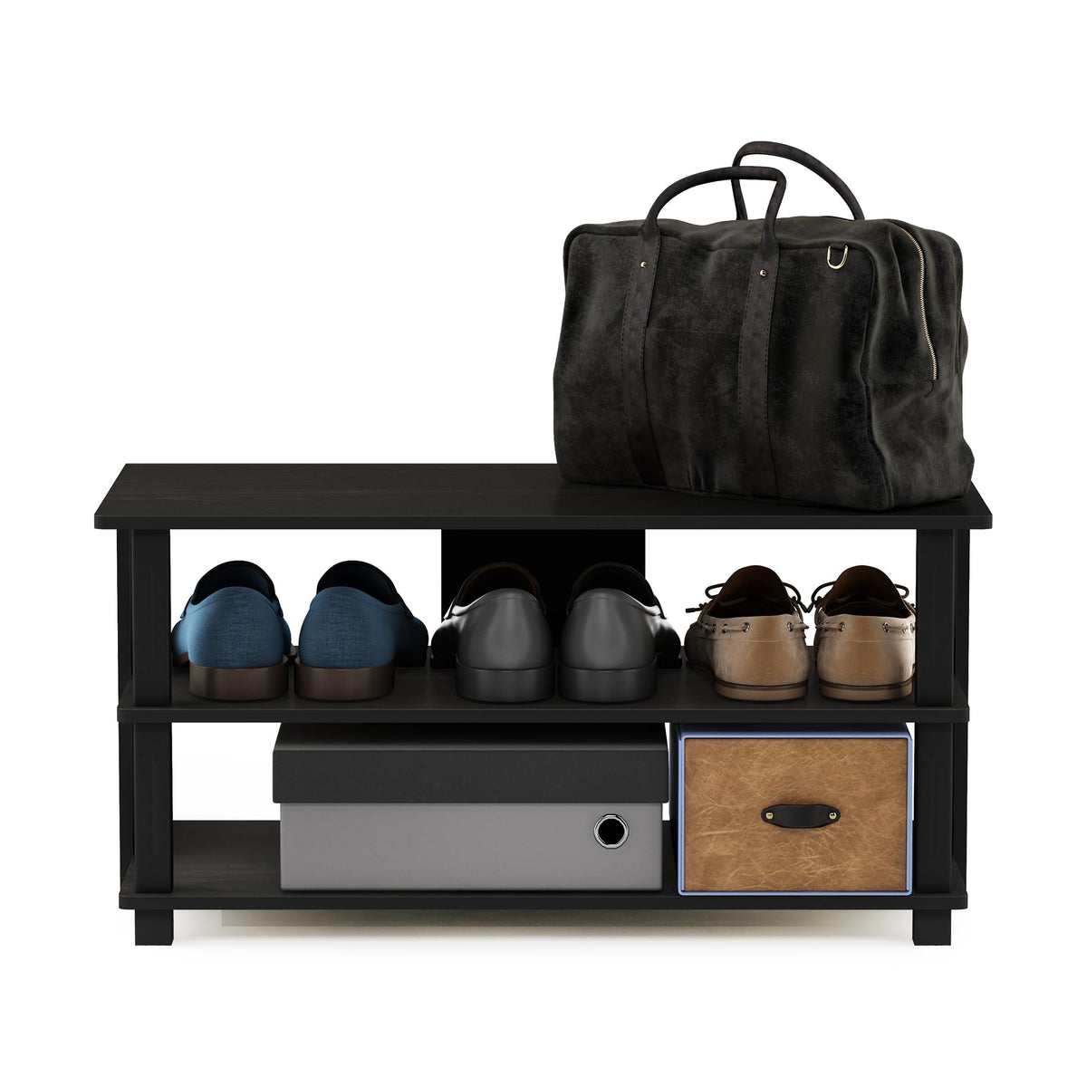 Furinno Turn-N-Tube Shoe Rack, 3-Tier Shoe Organizer, Shoe Storage with Compact Open Shelves, 15.5