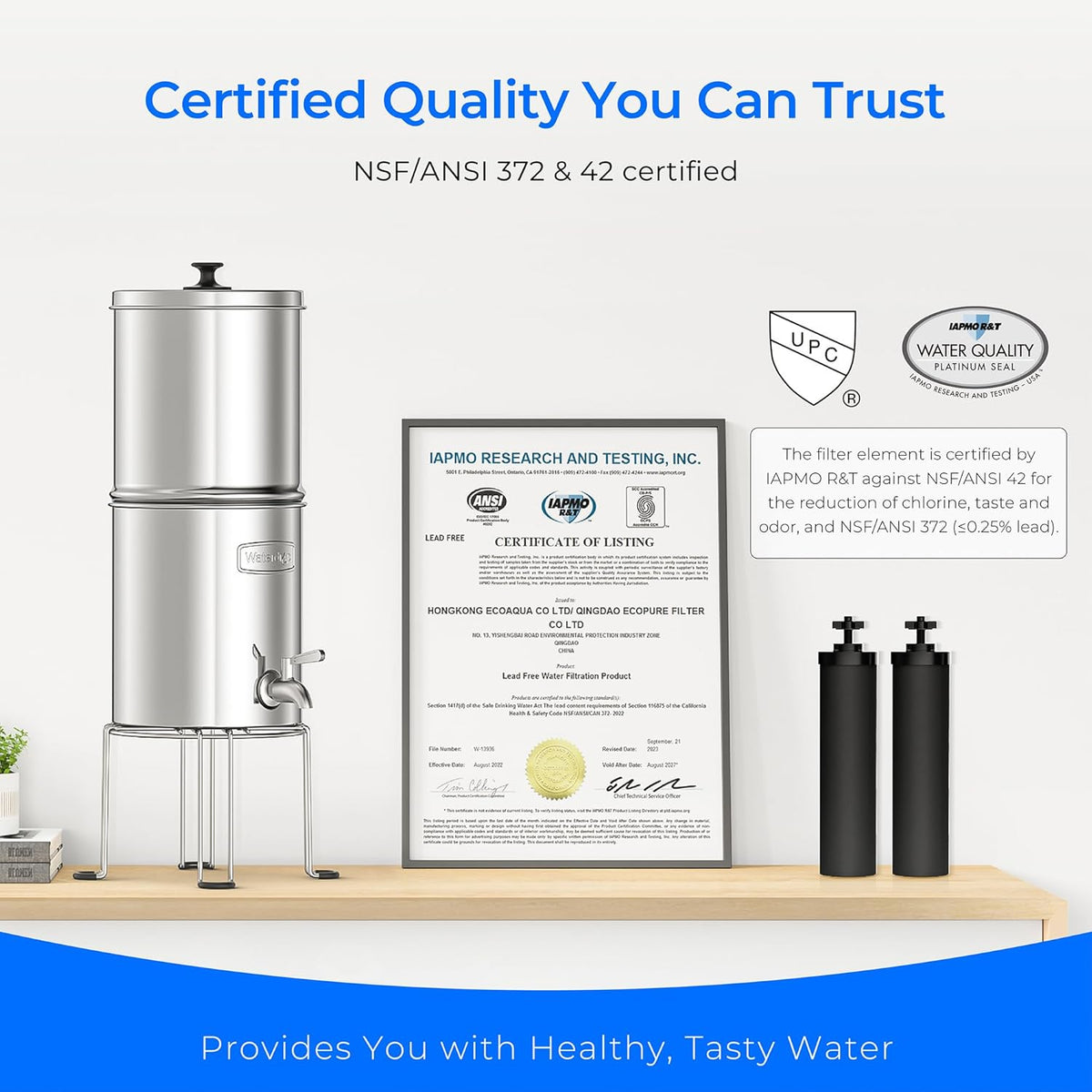 Waterdrop Upgrade Gravity-fed Water Filter System, with Silver Ions Enhanced Filtration, Reduces