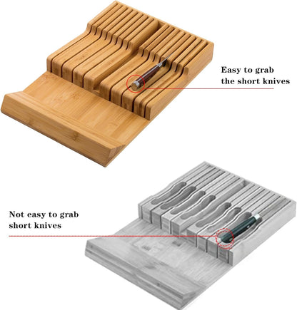 Bamboo Kitchen Drawer Knife Holder, In-drawer Knife Block, Knife Drawer Organizer fit for 16 knives