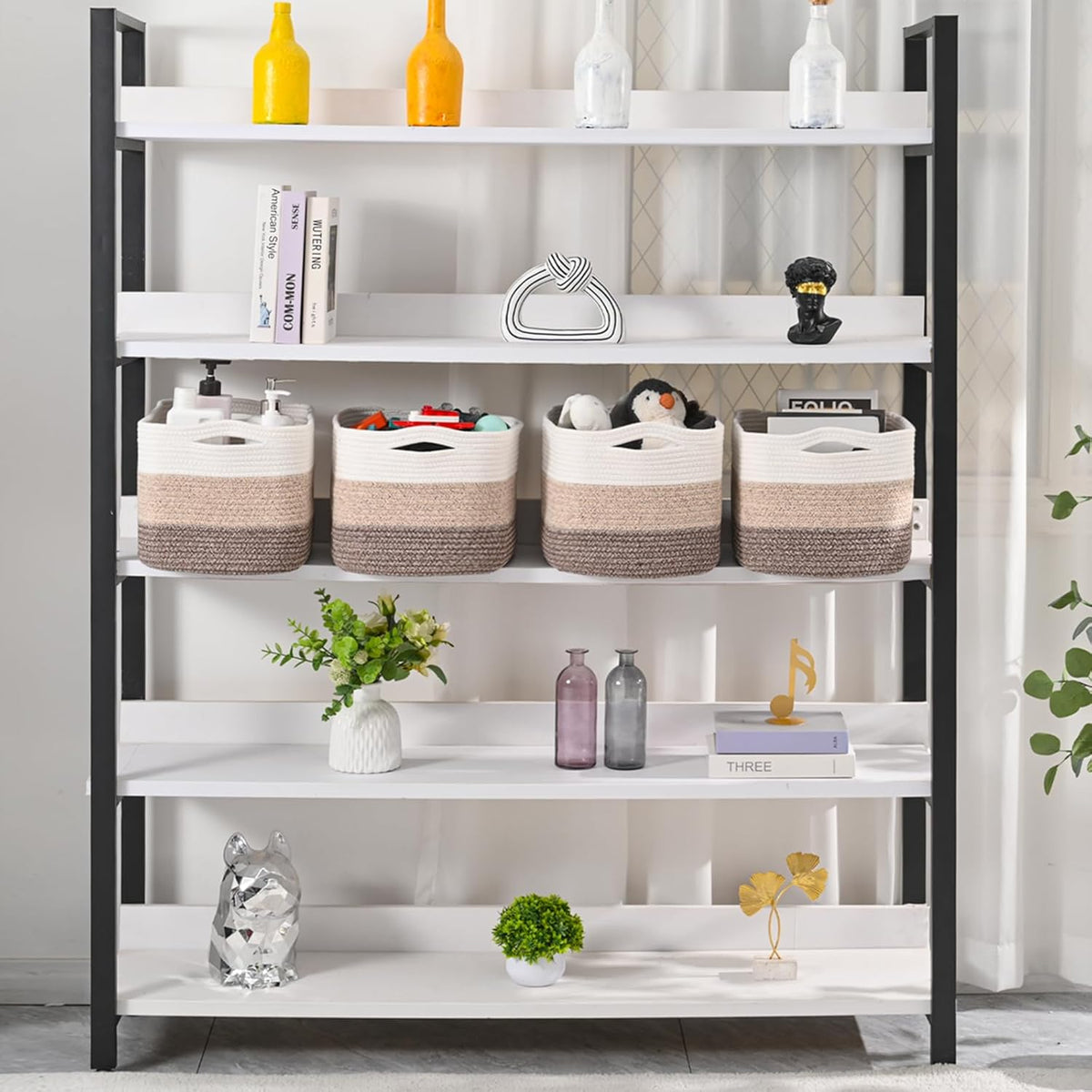 Storage Baskets for Organizing & Shelves, Woven Cotton Rope Organization Bins for Dog Toys