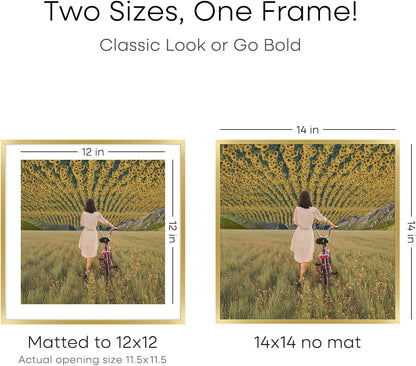 Homeforia 14x14 Picture Frame Gold, High End Metal 14 x 14 Square Poster Frame with Mat 12 x 12