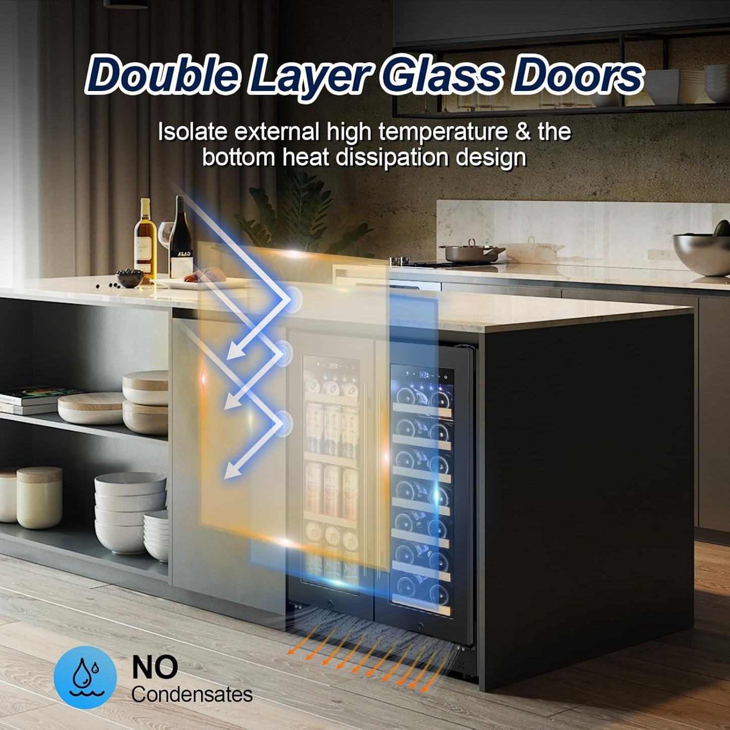 Wine and Beverage Refrigerator with Glass Door, 24-Inch Dual Zone Wine Fridge Under-Counter,4.6