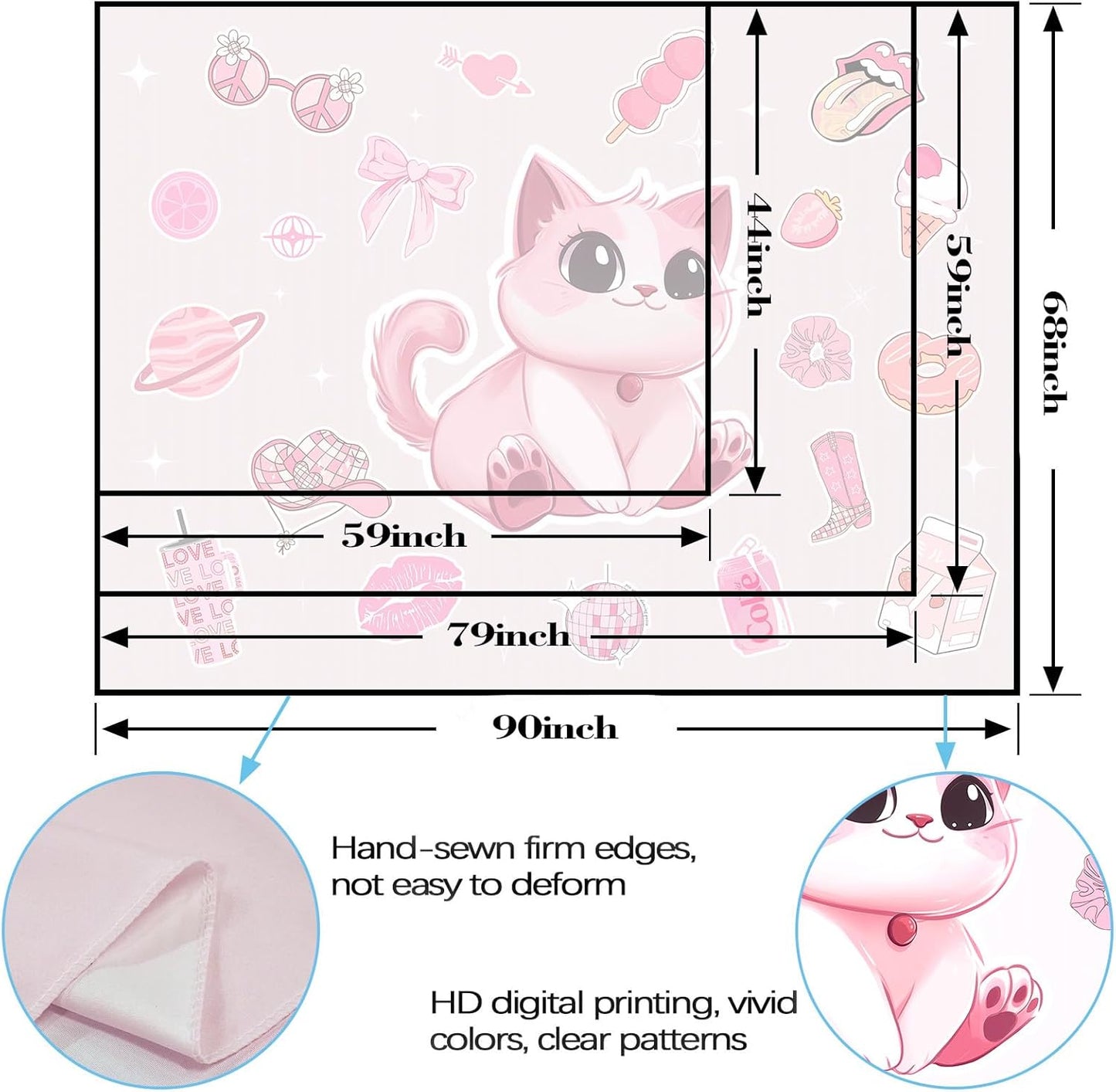 Lunerfex Y2K Tapestry Pink Cat Wall Tapestry, Cute Tapestries for Bedroom Funny Tapestries Wall