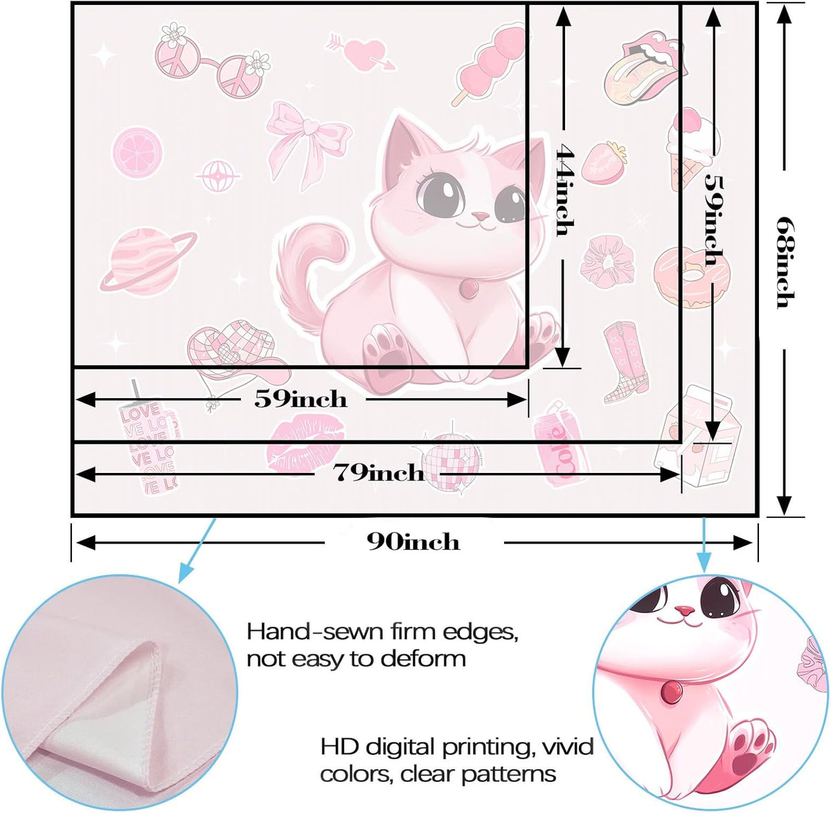 Lunerfex Y2K Tapestry Pink Cat Wall Tapestry, Cute Tapestries for Bedroom Funny Tapestries Wall