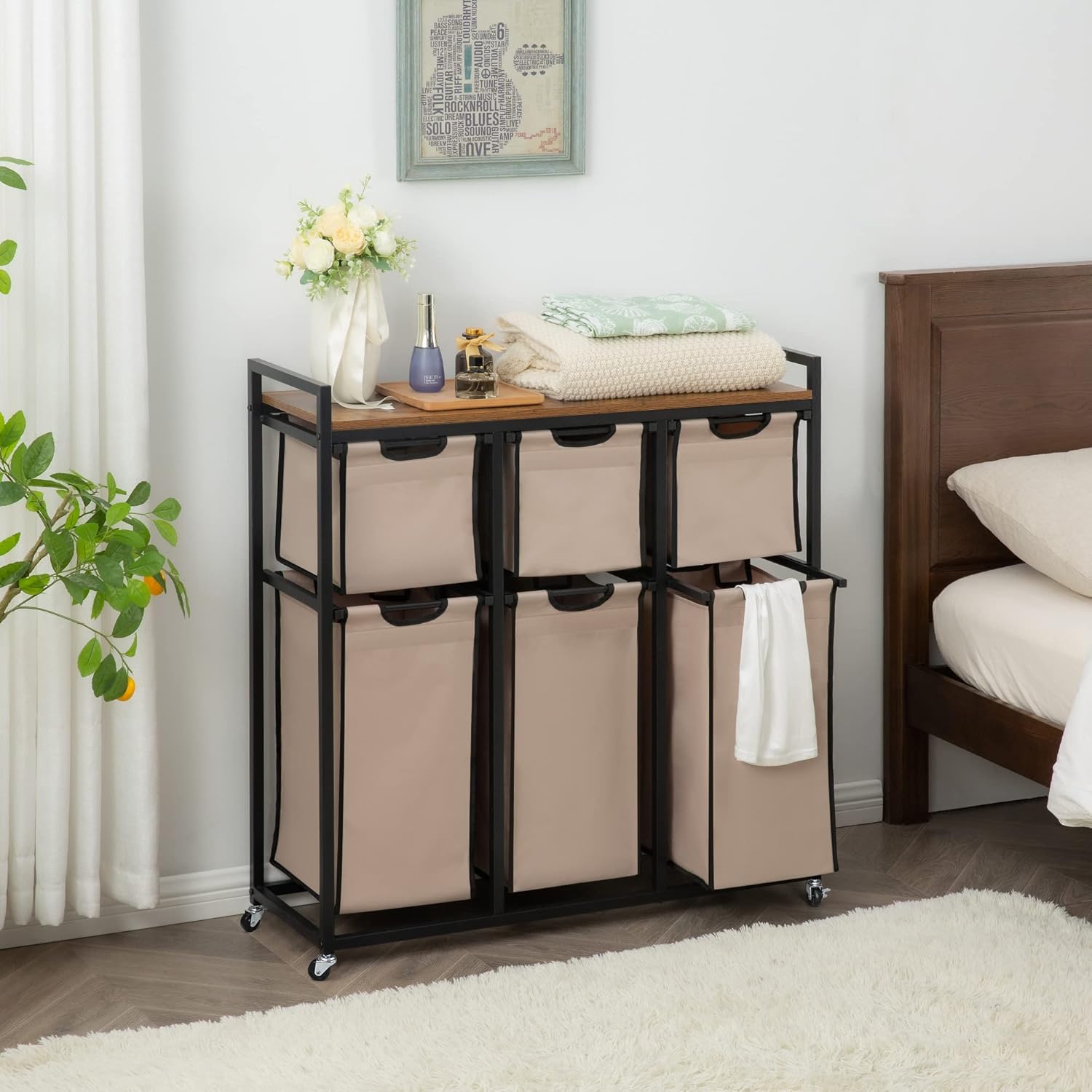Laundry Basket Organizer, Hampers for Laundry 6 Compartments, Laundry Hamper with 6 Sliding Laundry