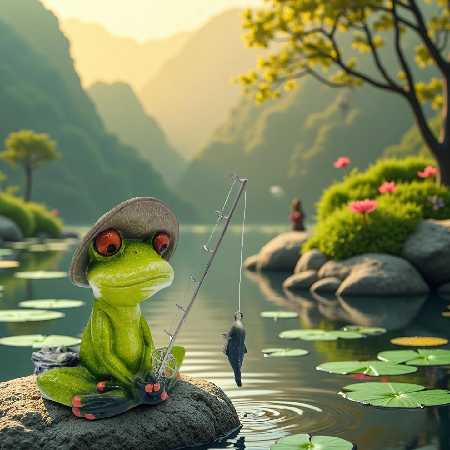 Frog Fishing Decor, Summer Garden Statues, Ocean Beach Decorations, Home Bookshelf Desktop Statues