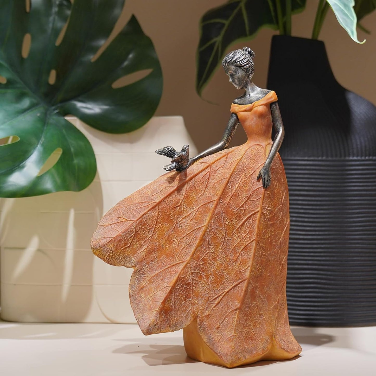 Guichifun Fairy Statue Collection Home Decoration - Orange Leaf Angel Girls Resin Home Decor for