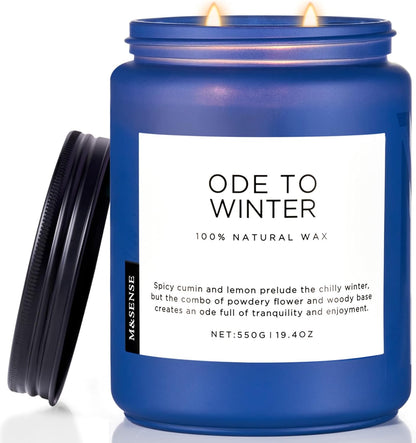 M&SENSE Ode to Winter - Lavender Sandalwood Strong Scented Candle, 19.4oz 110 Hour Clean Non Toxic