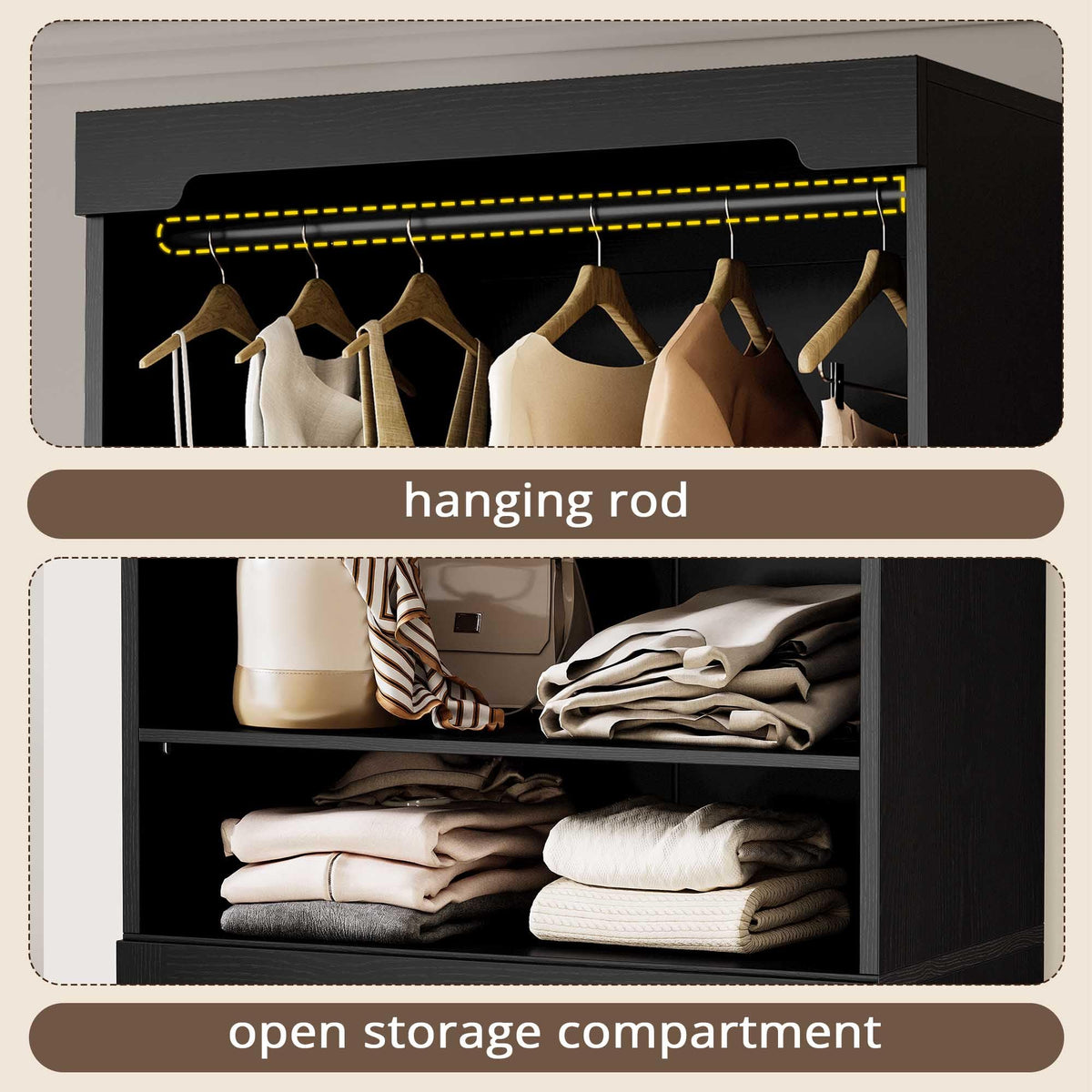 IRONCK Freestanding Closet System with Adjustable Shelves & 3 Drawers