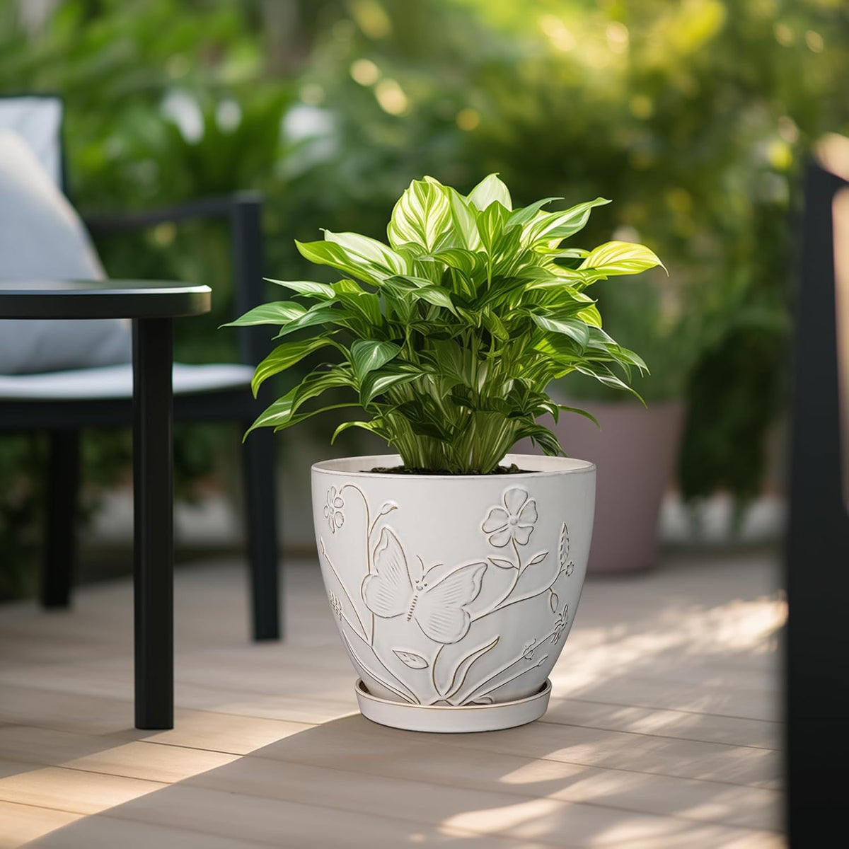 10 Inch Plant Pot Ceramic Planter Pot with Drainage Hole and Saucer Round Planter Large Flower Pot