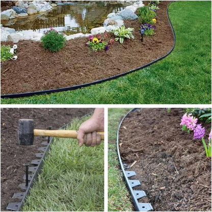 2 Inch Tall No Dig Durable Garden Landscape Edging Kit, Black Plastic Lawn Border with 48pcs