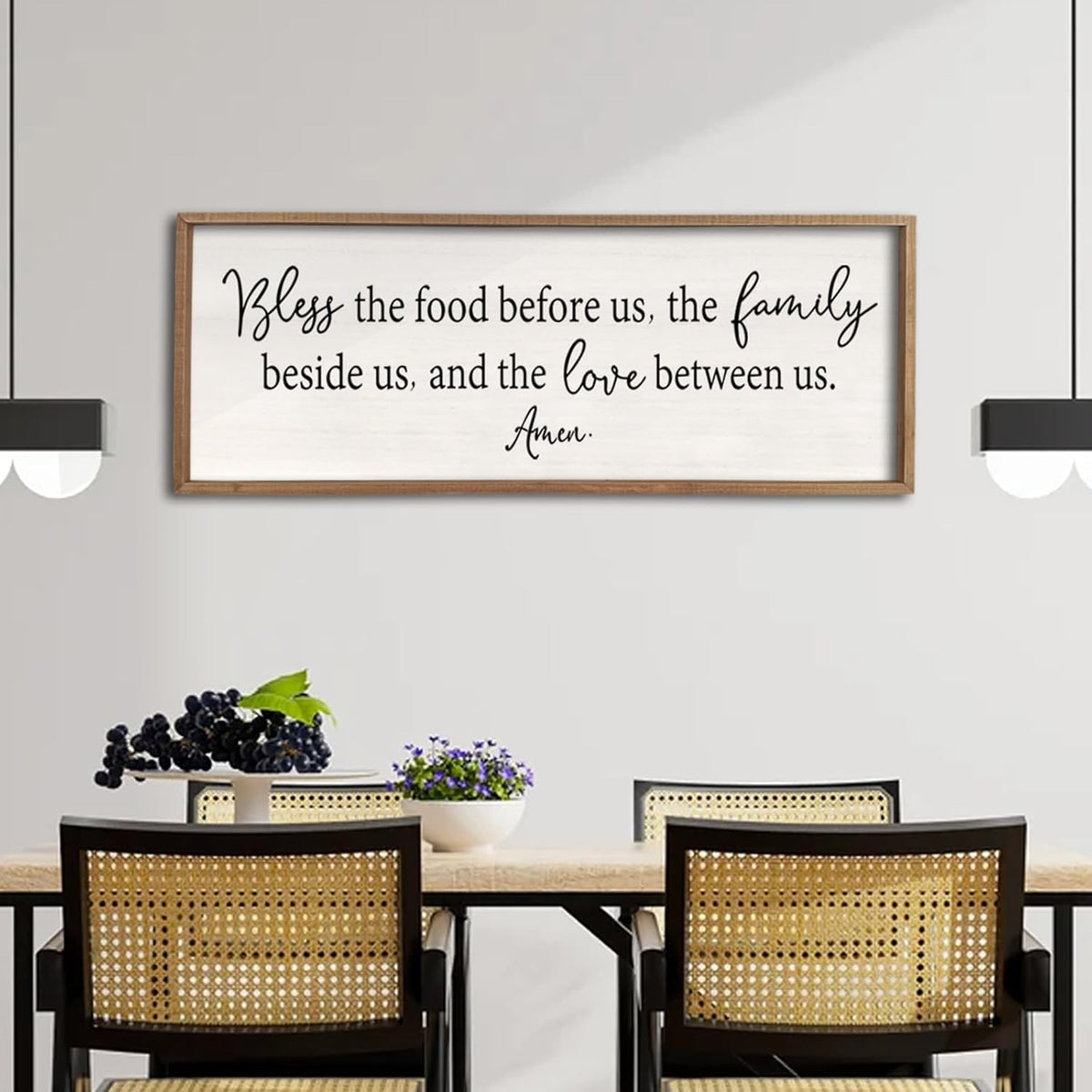 Bless the Food Before Us Sign Wall Decor 40"X15" Large Farmhouse Dining Room Wall Decor Framed Wood