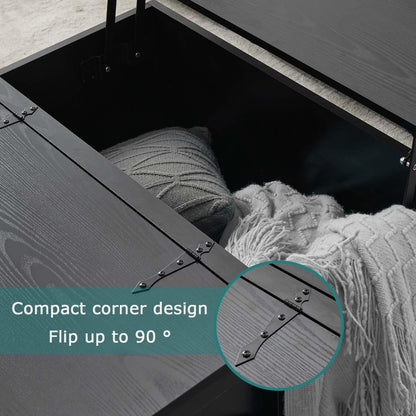 Black Coffee Table with Storage, Cocktail Table with Hinged Lift Top, Farmhouse Square Wood Center