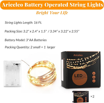 Led Fairy Lights Battery Operated, 2 Packs Mini Battery Powered Copper Wire Starry Fairy Lights for