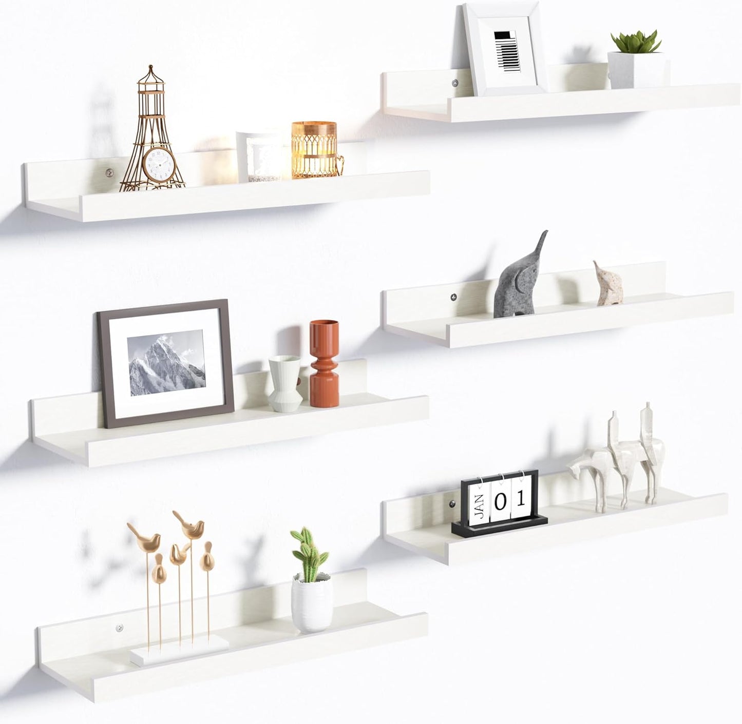 upsimples Floating Shelves for Wall, Wall Shelves for Decor Storage Set of 6, Wall Mounted Wood