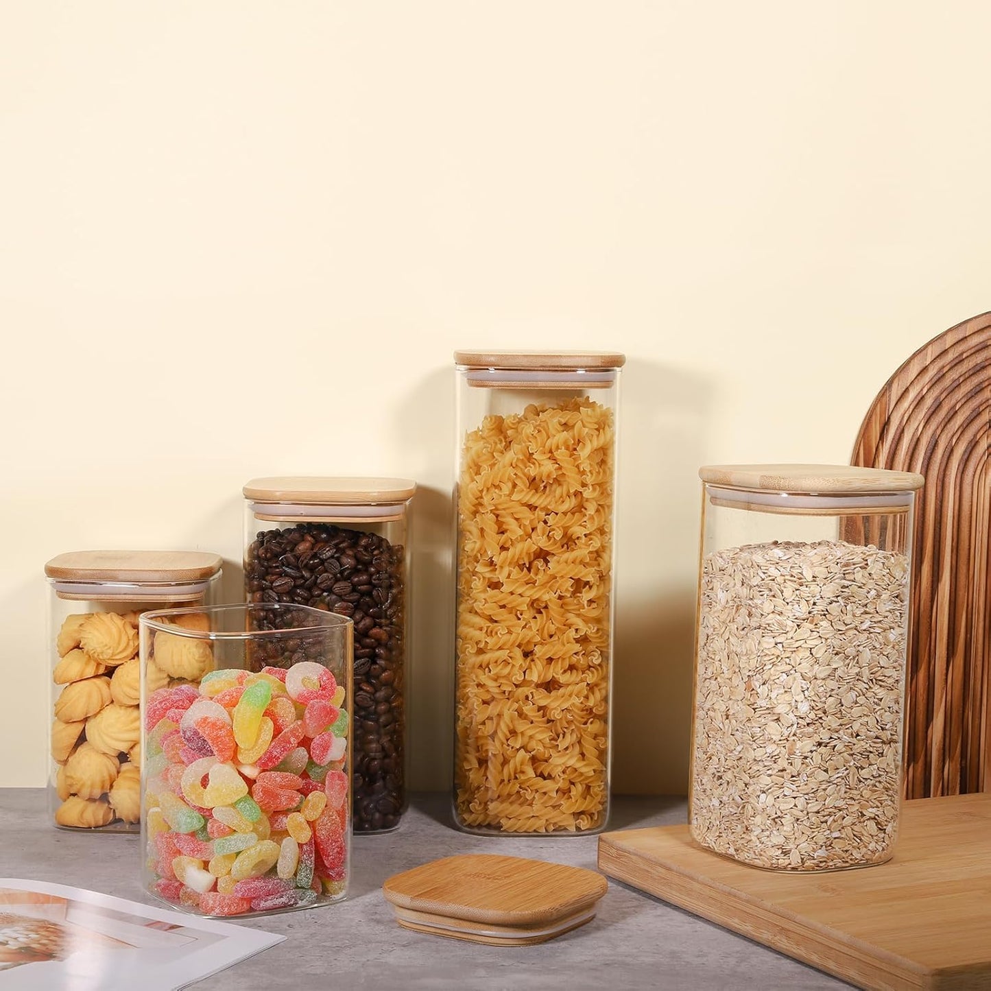 Glass Food Storage Jars 76 oz Set of 3,Glass Storage Containers Clear Glass Food Canister with