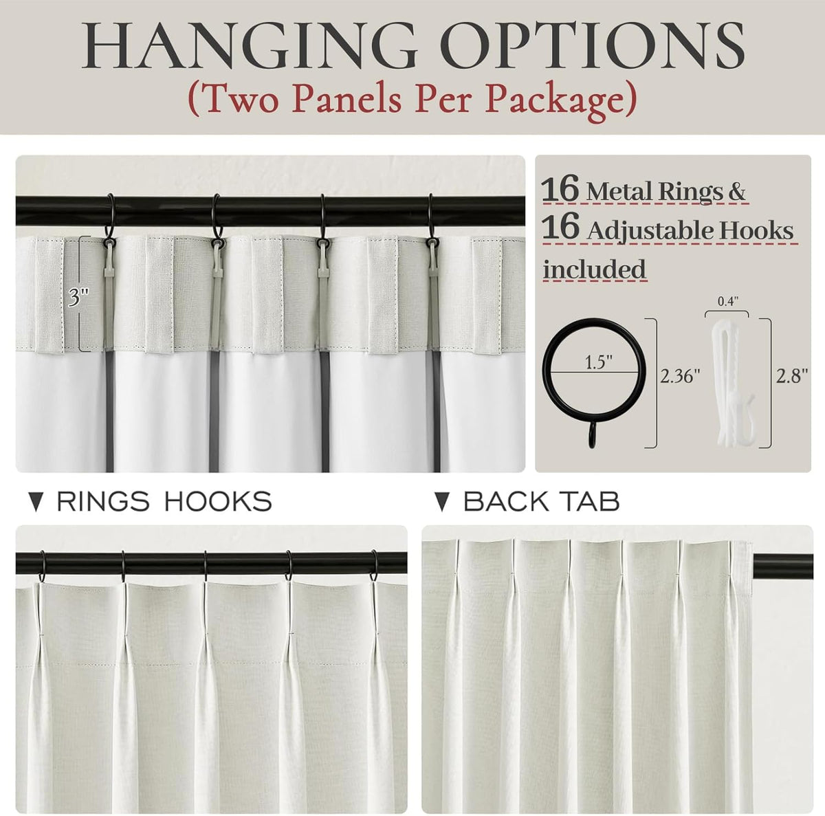 Tall Curtains for Living Room 108 Inches Long, Linen Pinch Pleated 100% Blackout Viral Window