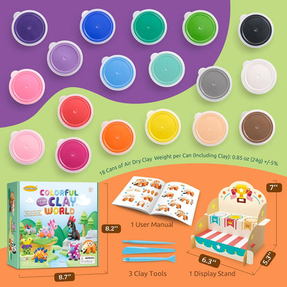 Drama Planet Air Dry Clay Kit for Kids - 18 Cans of Modeling Clay, 46-Page Guidebook with 26