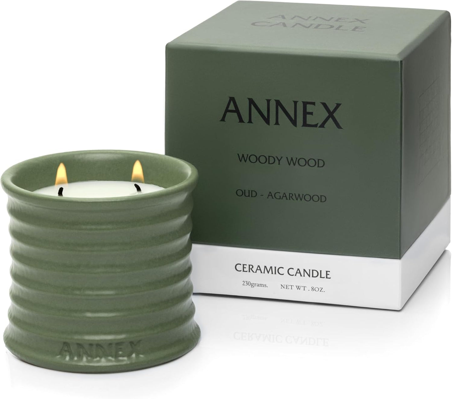 Scented Luxury Candles in Handmade Ceramic Jars, Soy Wax | Woody Wood – Oud & Agarwood, Large