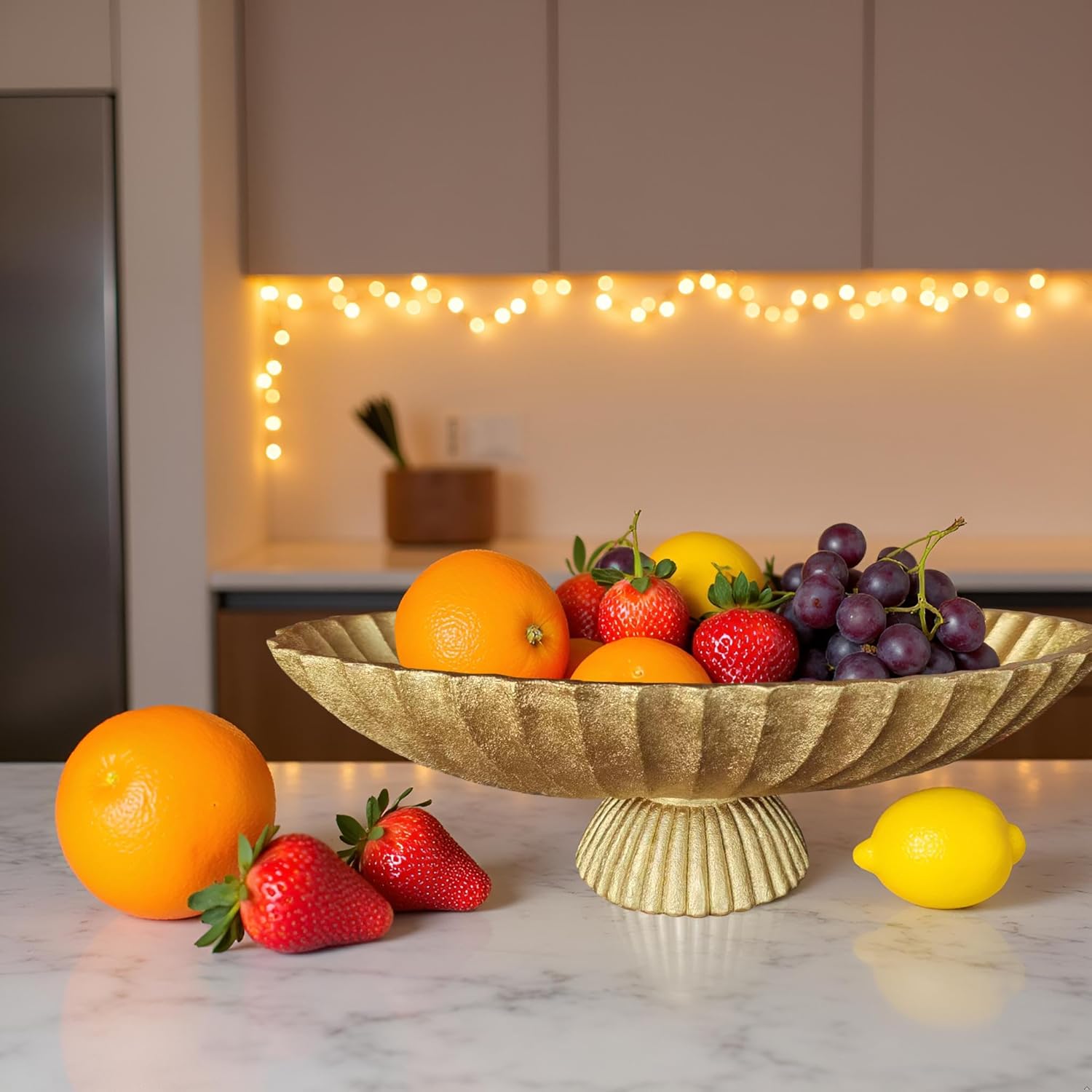 14.5" Large Decorative Long Bowl decor - Fluted Scalloped Decorative Bowls for Home Decor - Ruffle