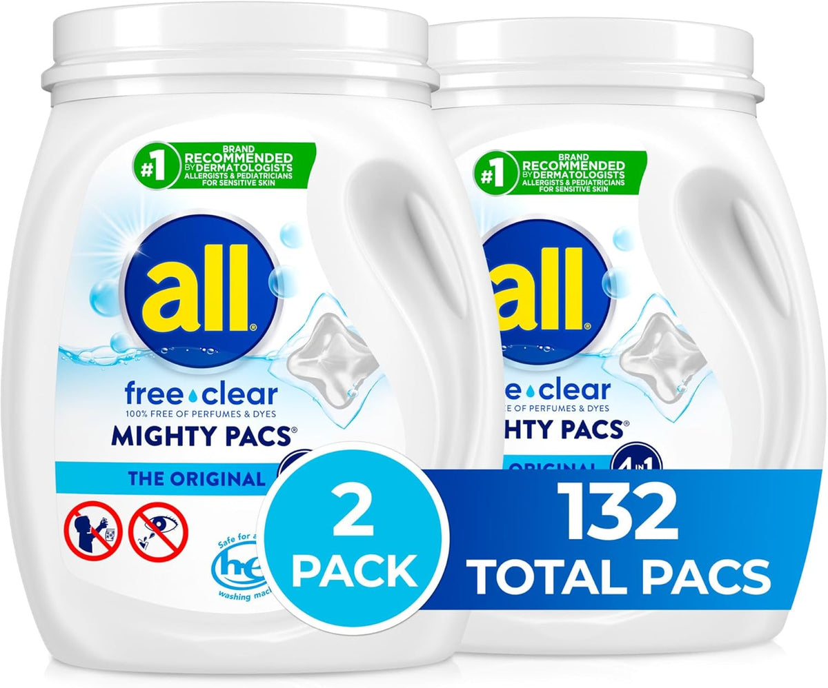 all free clear, Original, MIGHTY PACS Laundry Detergent Pacs for Sensitive Skin, Unscented and