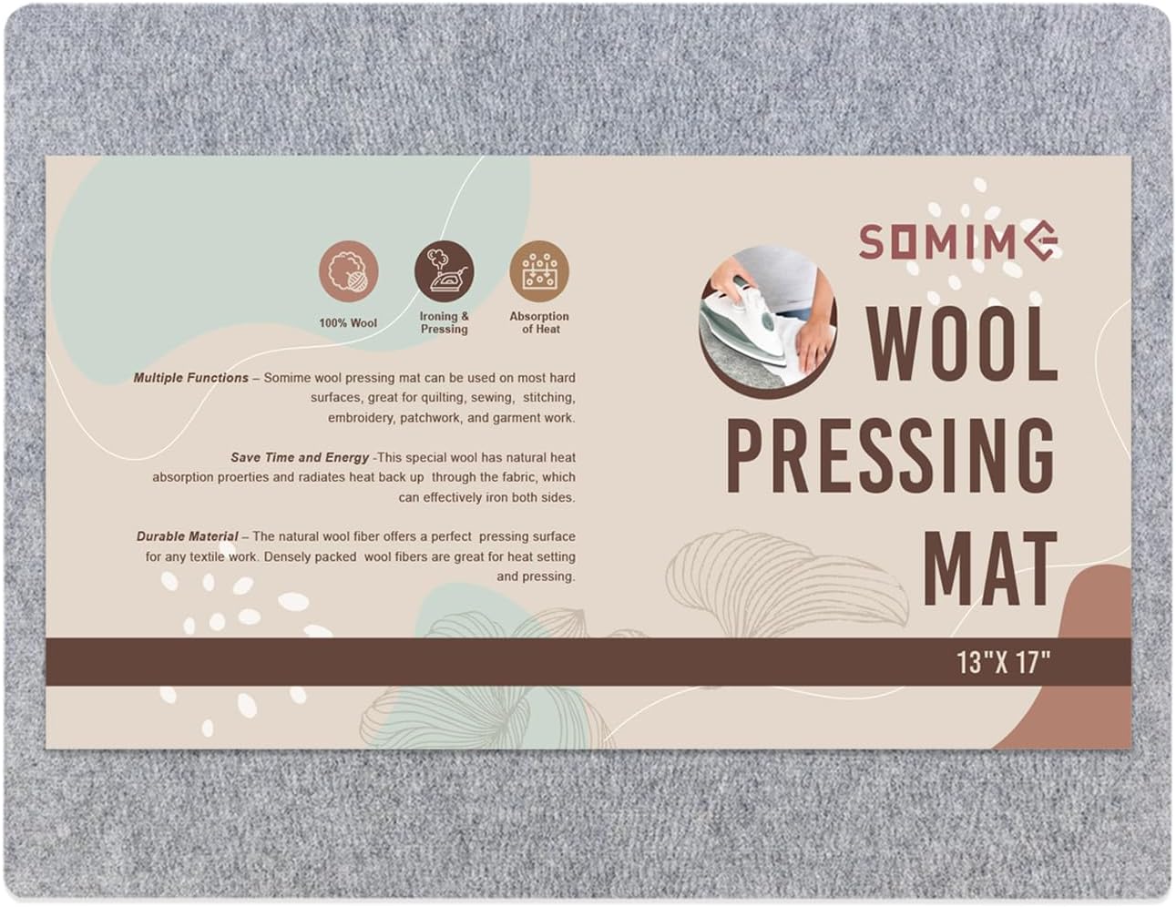 Somime 13x17" Wool Pressing Mat, 100% New Zealand Wool Ironing Mat, Felted Wool Ironing Board for
