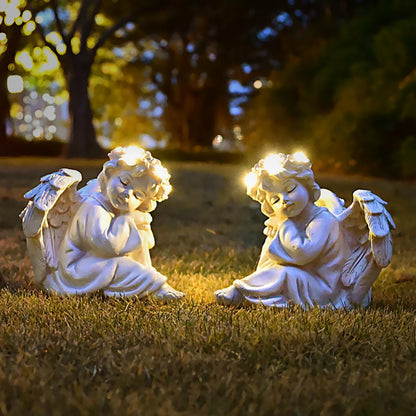 Angel Statue Garden Decor for Outside Solar Outdoor Decorations Patio Cherub Christmas Yard Porch