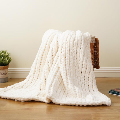 Battilo Chunky Knit Throw Blanket, Soft and Thick Chenille Throw Blanket, 50"x60" Handmade Cable