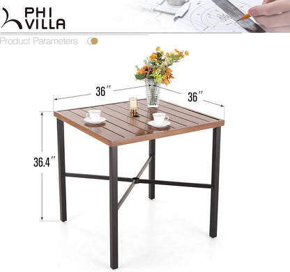 PHI VILLA 36"X36" Outdoor Metal Counter Height Table with 1.57" Umbrella Hole, Square Table with