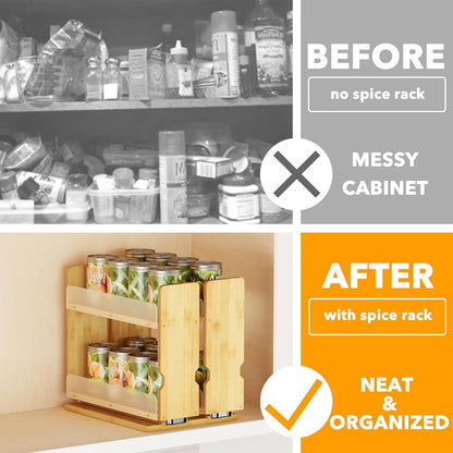 SpaceAid Bamboo Pull Out Spice Rack Organizer for Cabinet, Heavy Duty Slide Out Seasoning Kitchen