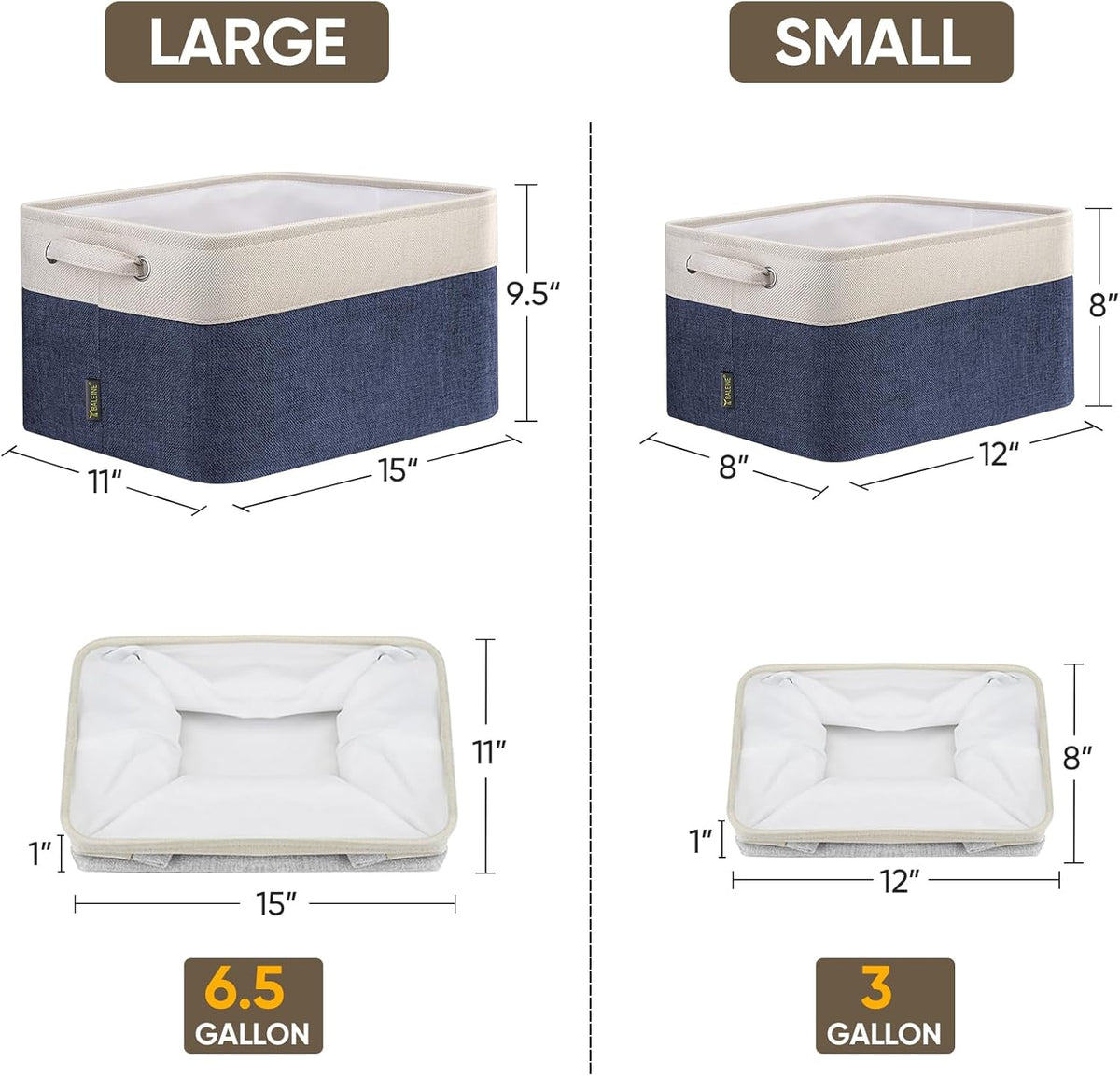 BALEINE 2 Pack Fabric Storage Bins for Shelves, Linen Storage Baskets for Organizing, Decorative