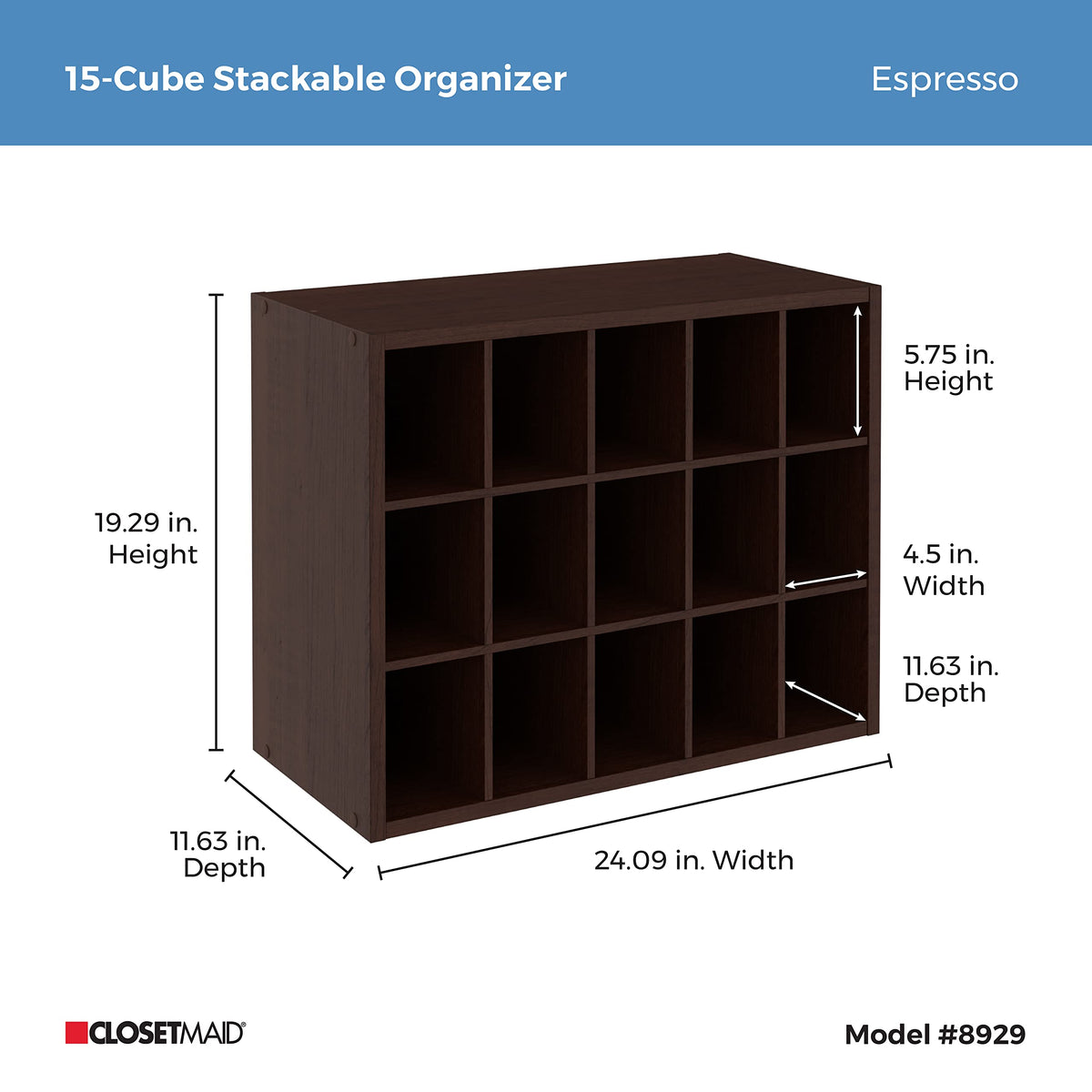 ClosetMaid 15 Cube Stackable Storage Organizer for Shoes, Bags, Crafts, Hobbies with Wood Shelves