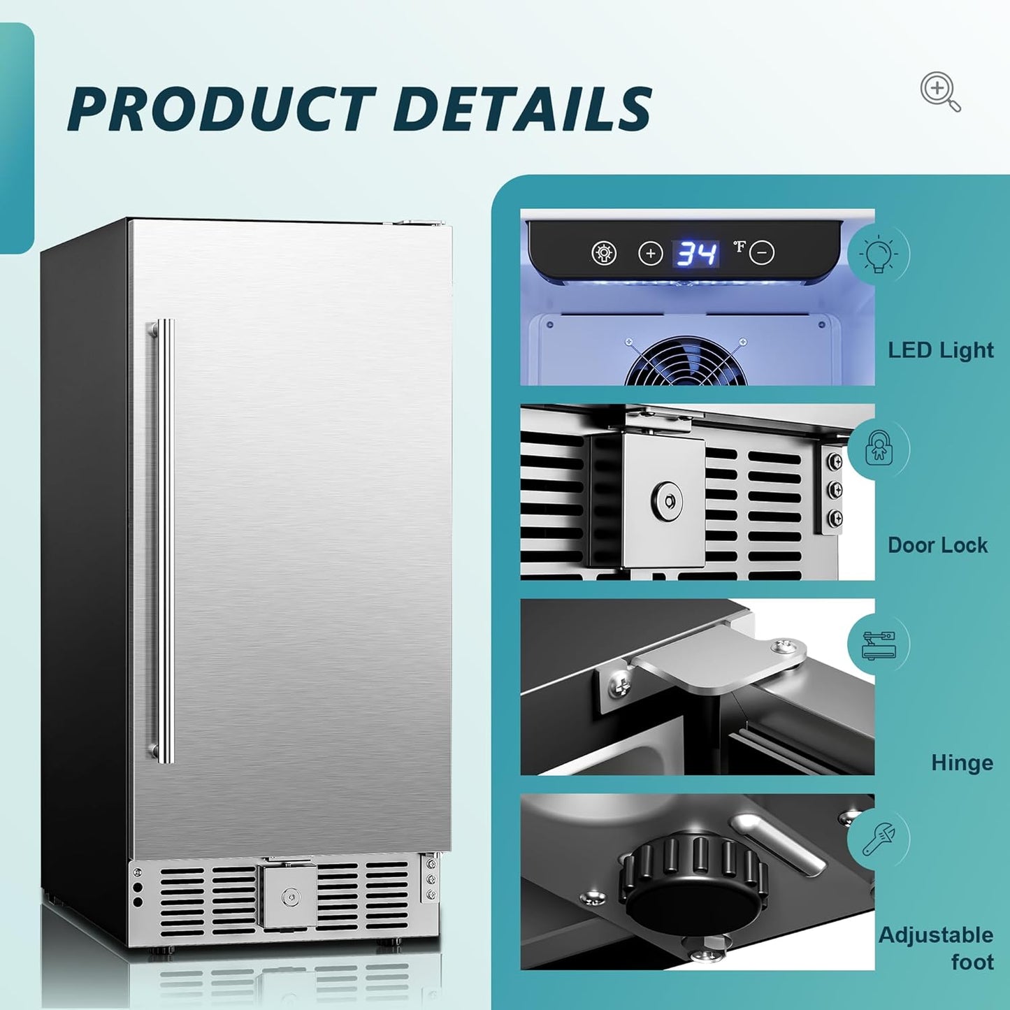 EUHOMY Beverage Refrigerator 15 Inch, Under Counter 127 Can Beverage Fridge with Stainless Steel