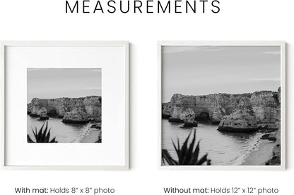 HAUS AND HUES Solid Oak Wood 12”x12” Picture Frames Matted to 8”x8” Set of 3 - Square White Frames