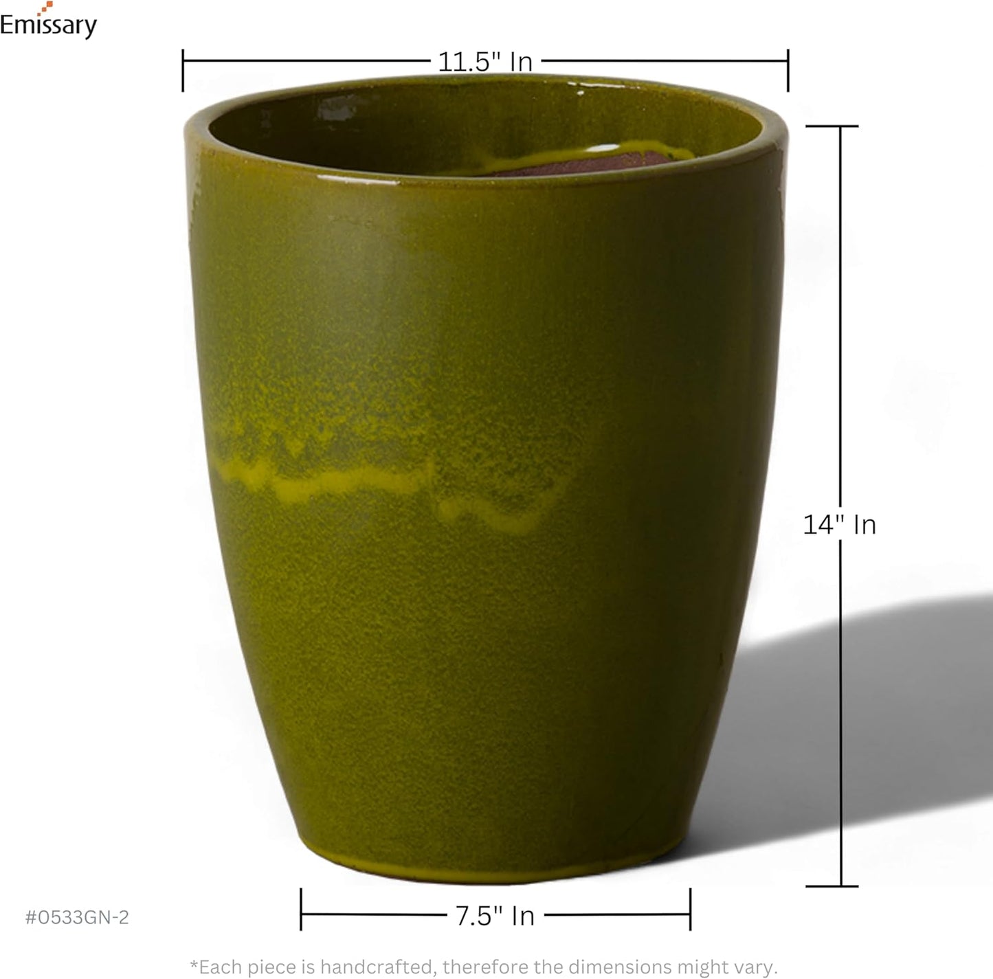 Emissary Home and Garden Bullet 11.5 in. Green Ceramic Round Planter (11.5 in. L x 11.5 in. W x 14