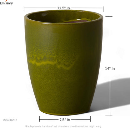 Emissary Home and Garden Bullet 11.5 in. Green Ceramic Round Planter (11.5 in. L x 11.5 in. W x 14