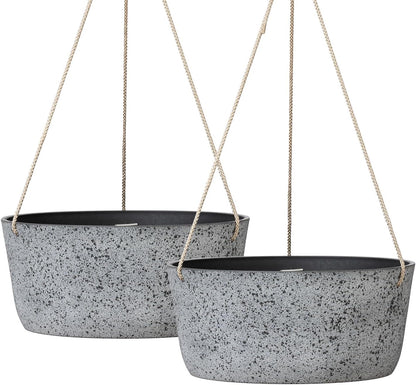 La Jolie Maison Large Hanging Planters - 12 Inch Outdoor Flower Pots, Rock Gray Hanging Garden