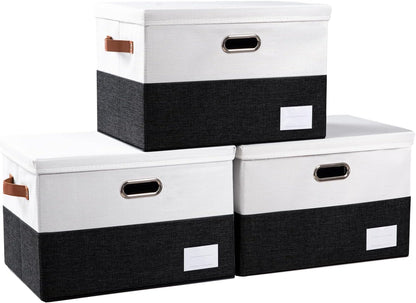 PRANDOM Foldable Storage Bins with Lids [3-Pack] Fabric Collapsible Storage Boxes Baskets Cubes