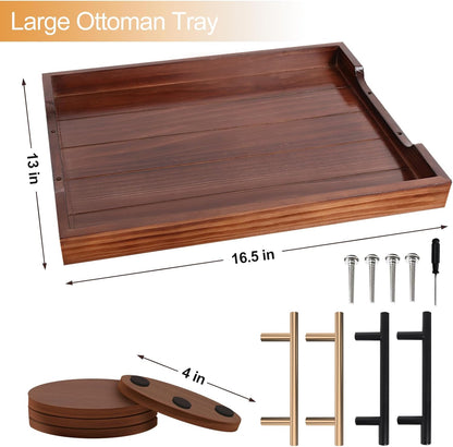 Coffee Table Tray - Large Ottoman Trays for Living Rooms - Wood Serving Tray with Handles(2 Sets)