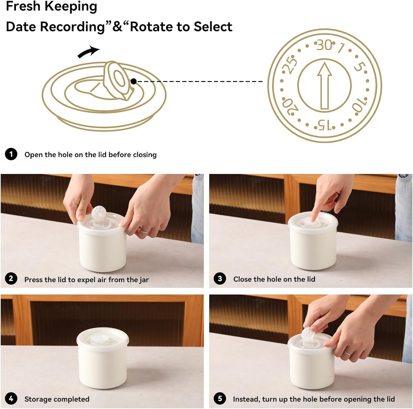 Sweejar Ceramic Food Storage Jar, Salt Container with Airtight Plastic Lid & Date Tracker, 16 Oz