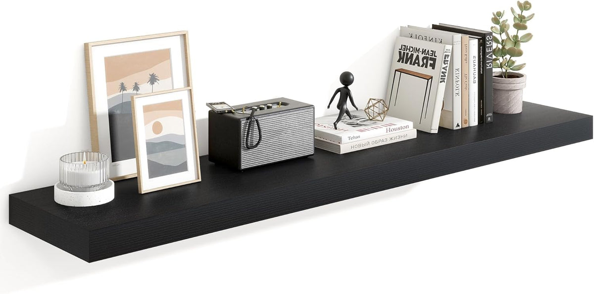 Heimlove 55 Inch Floating Shelves for Wall,10 Deep Large Black Wall Shelf with Heavy Duty