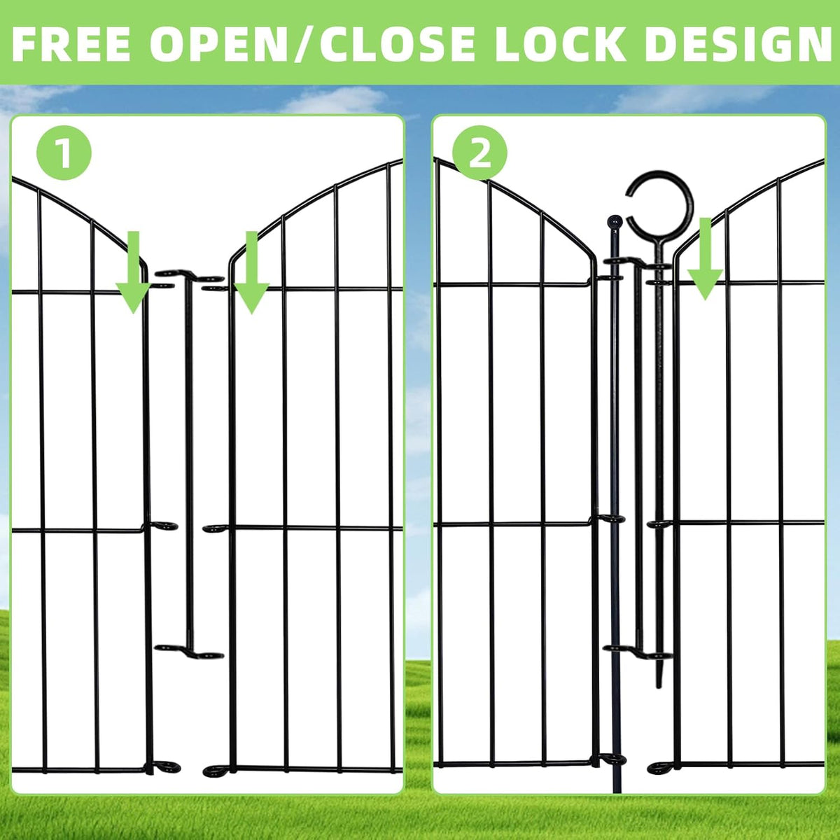 Decorative Garden Fence 24in (H) x10ft (L), 5 Pack No Dig Fence Animal Barrier for Dog with Lock