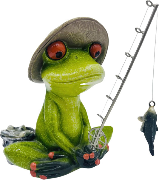 Frog Fishing Decor, Summer Garden Statues, Ocean Beach Decorations, Home Bookshelf Desktop Statues