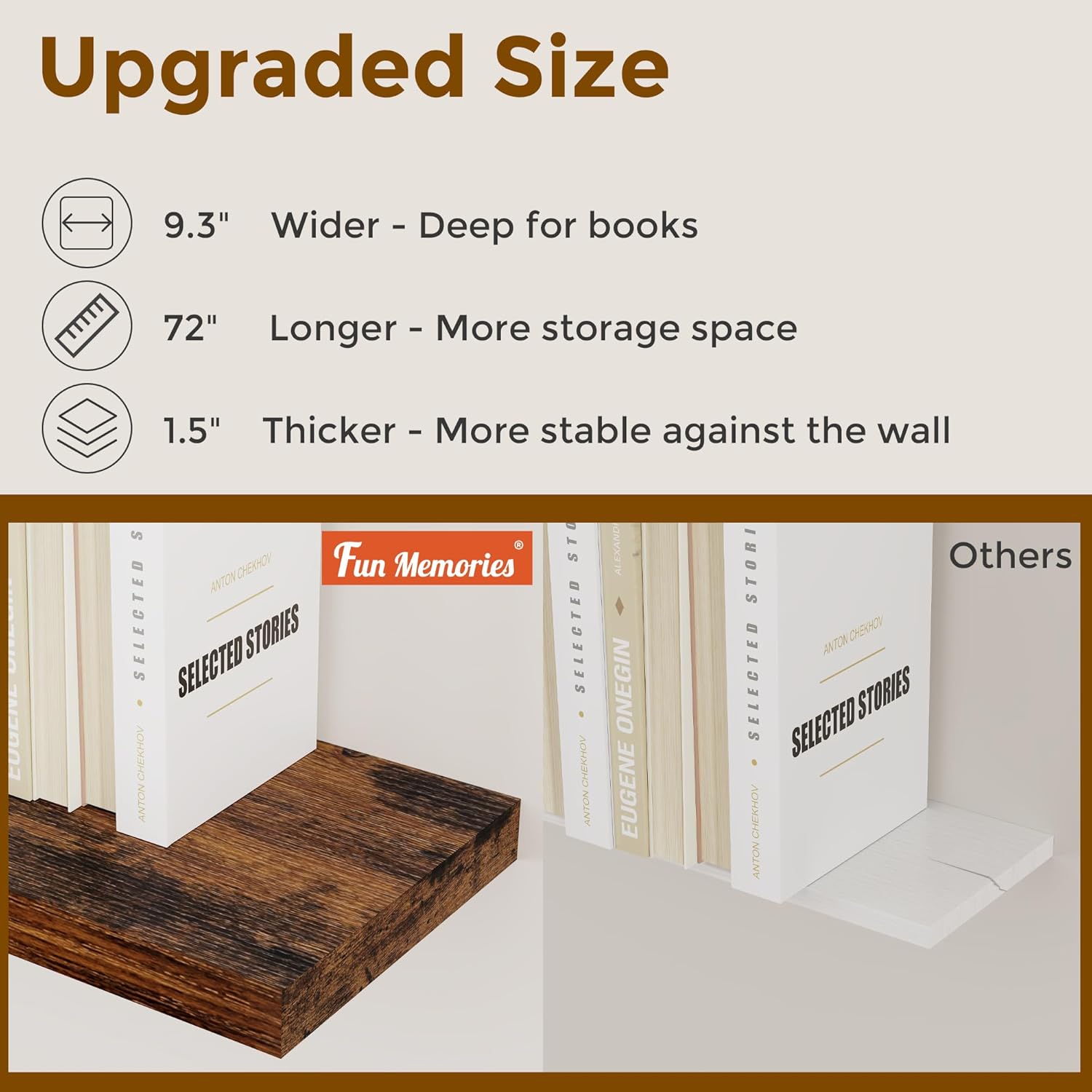 72 Inch Floating Shelves, 72 x 9 Rustic Wooden Fireplace Mantel, 9 Inch Floating Shelf for Wall