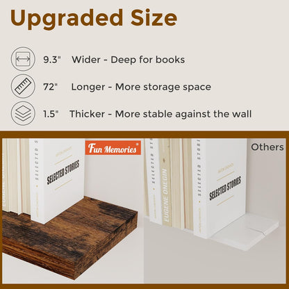72 Inch Floating Shelves, 72 x 9 Rustic Wooden Fireplace Mantel, 9 Inch Floating Shelf for Wall