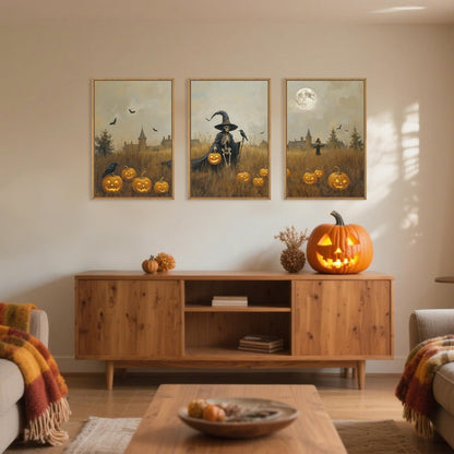 Celestdeco Halloween Ghost Reaper Framed Wall Art Set, Scary Witchy and Pumpkin Wall Decor, Horror