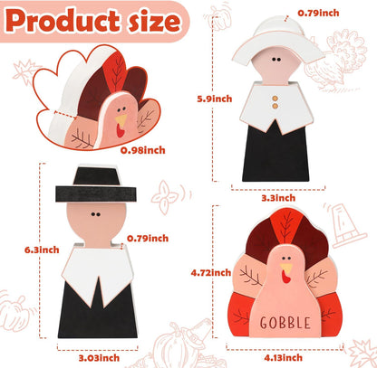 Amorita Fall Thanksgiving Decorations Wooden Turkey Pilgrim Couple Table Sign 3 Pcs Fall